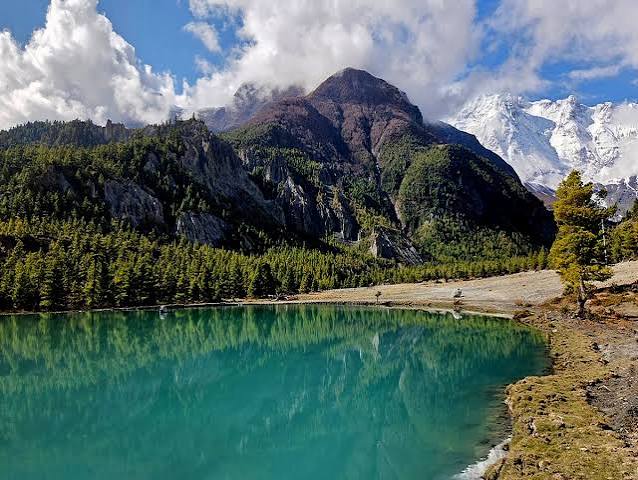 Glacial lake reflection in Manang
